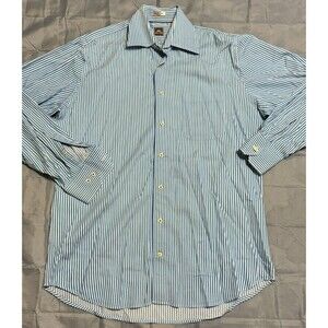 Peter Millar Men's Dress Shirt Button down Blue Striped Long Sleeve Size Medium